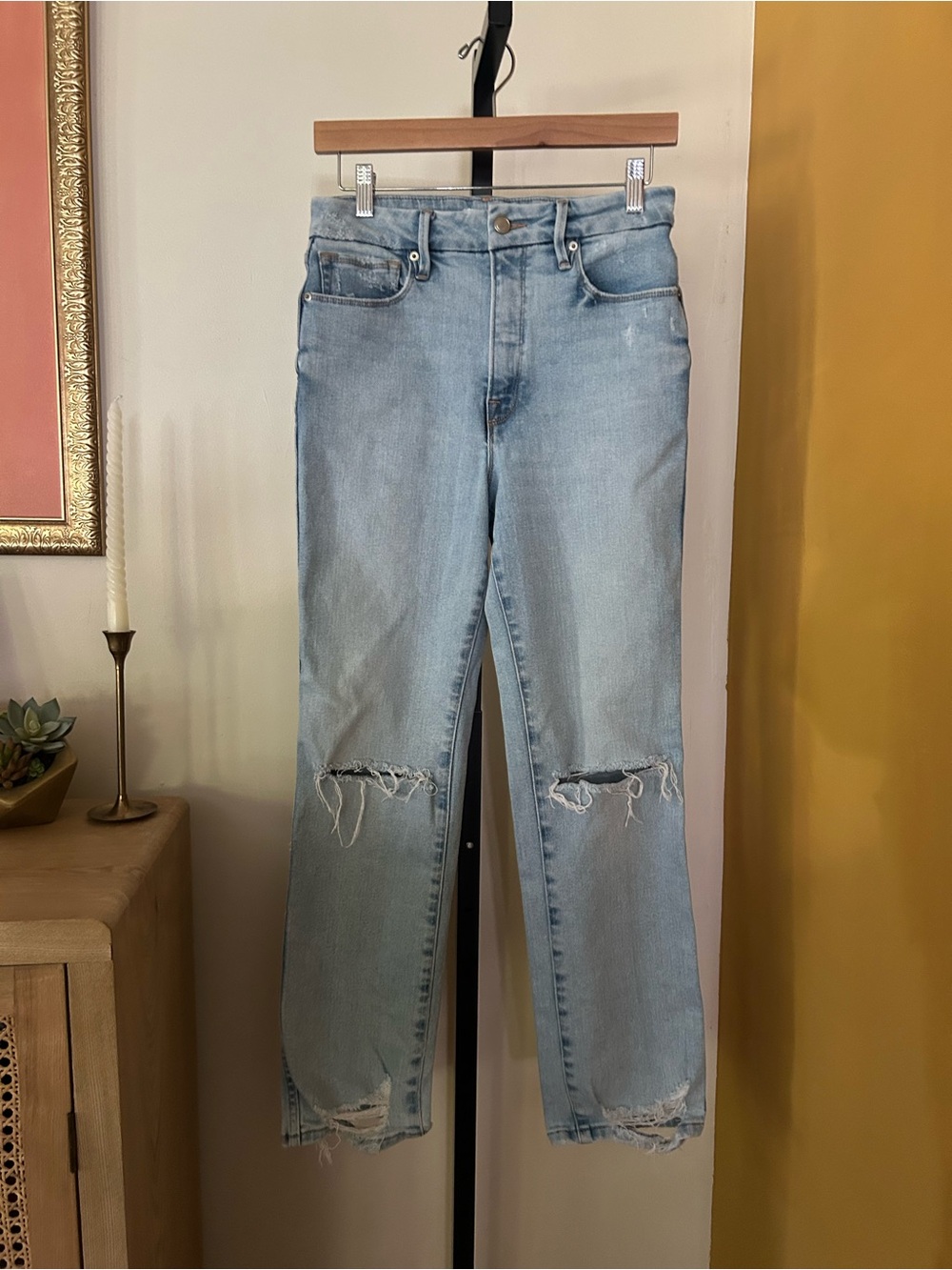 Good American Good Curve Straight Jeans High Rise Distressed Light Wash 4/27 - Picture 2 of 7